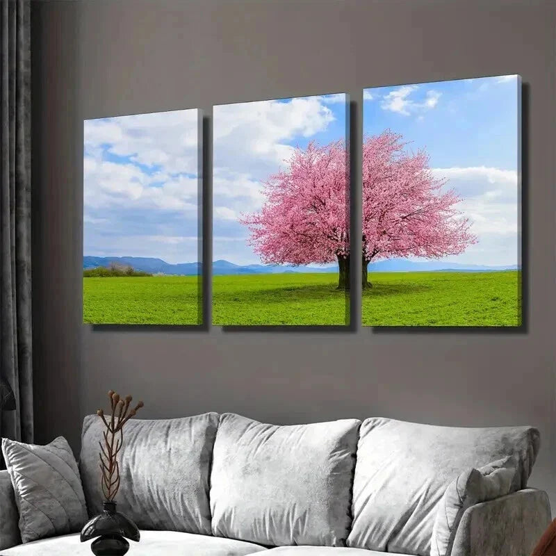 3pcs Cherry Blossom Tree Pink Green Wall Art Set Canvas Framed 40x60cm - High Quality Print 100% Australian Made Wall Canvas Ready to Hang