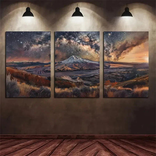 3pcs Milky Way Mountain Brown Metal Print Ready to Hang Art