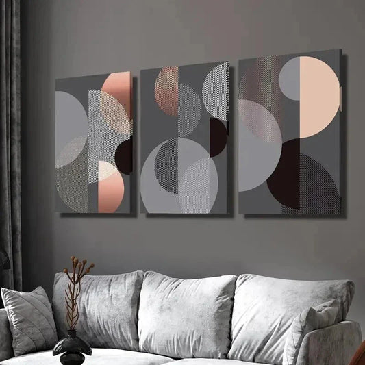 3pcs Classic Pink Black Gray Geometric Shapes Wall Art Set Canvas Framed 40x60cm - High Quality Print 100% Australian Made Wall Canvas Ready to Hang