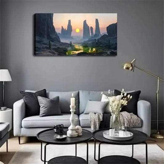 Serene Mountain River Sunset Wall Art Canvas Office Home Room Framed 120x60cm