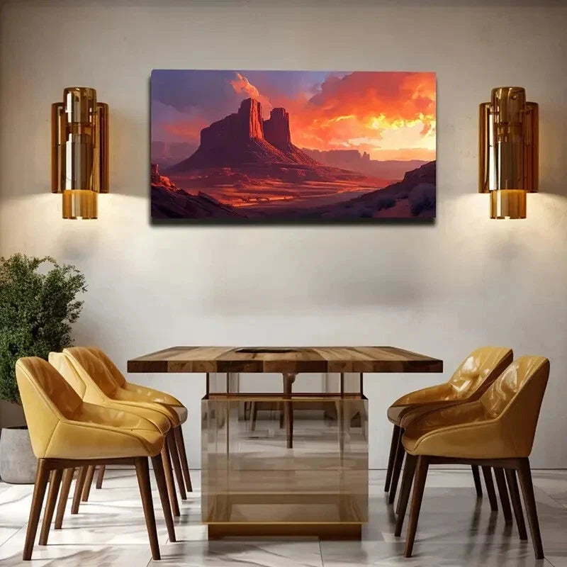 Vibrant Orange Sky Sunset Wall Art Canvas Office Home Room Framed 120x60cm