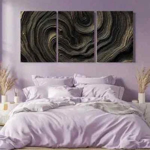 3pcs Black And Golden Abstract Metal Print Ready to Hang Art