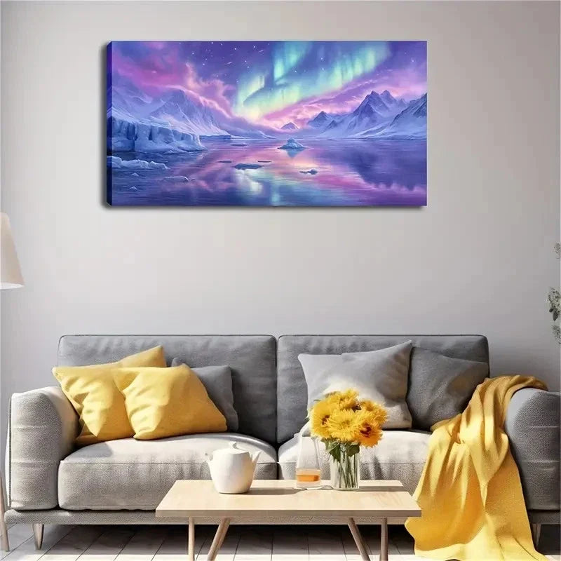Pink Purple Clouds Green Aura Wall Art Canvas Office Home Room Framed 120x60cm