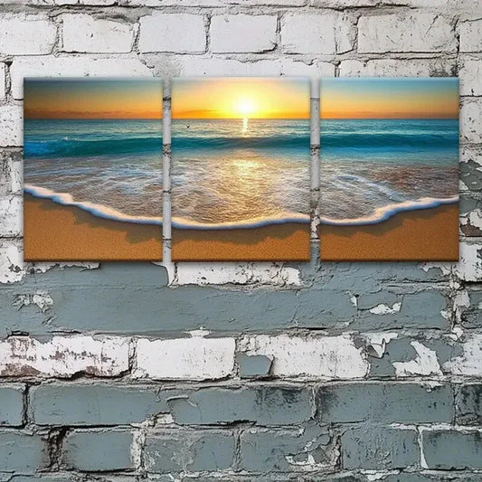 3pcs Contemporary Style, Reusable Sunset Beach Metal Print Ready to Hang Art