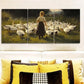 3pcs The girl feeds the animals on the farm Metal Print Ready to Hang Art