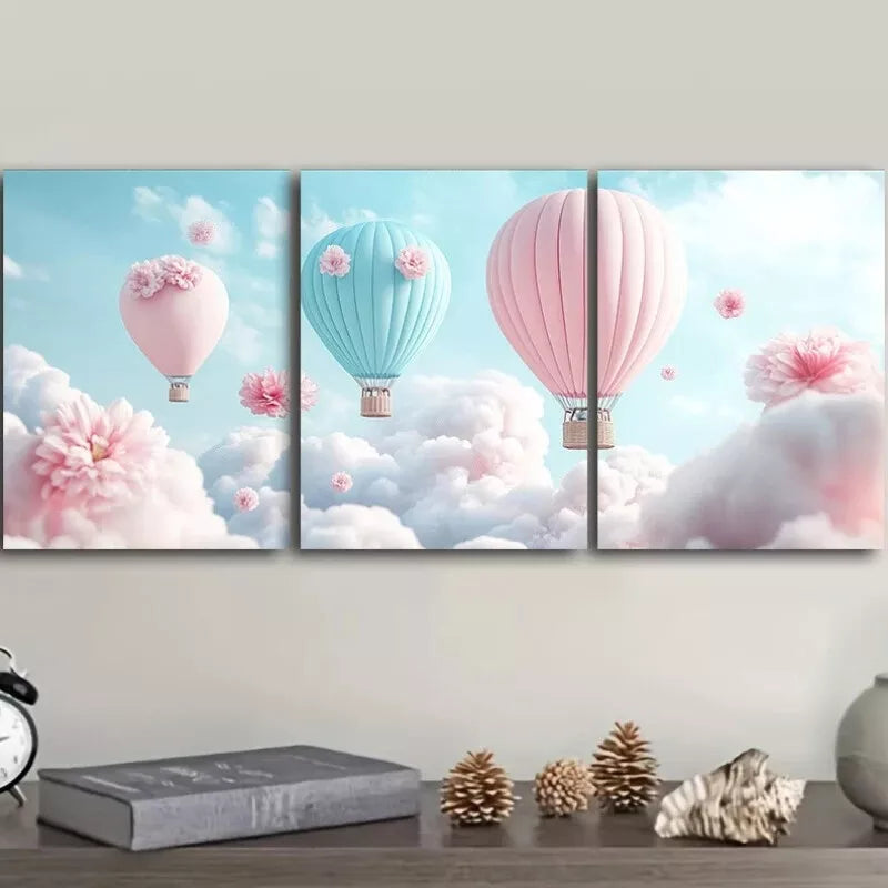 3pcs Hot Air Balloons Sky Canvas  Wall Art Set Canvas Framed 40x60cm - High Quality Print 100% Australian Made Wall Canvas Ready to Hang