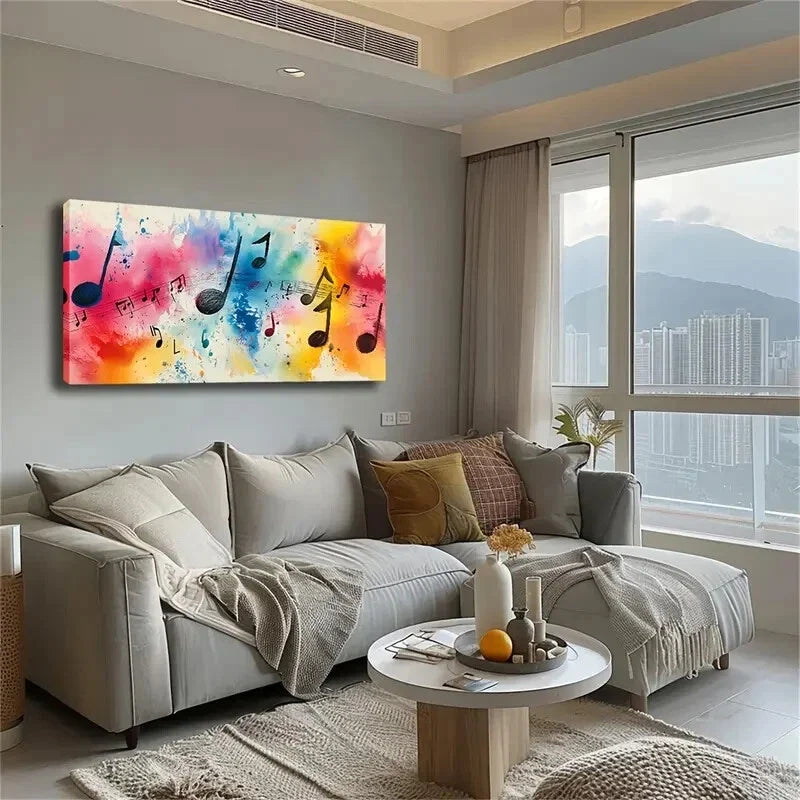 Black Music Notes Minimalist Wall Art Canvas Office Home Room Framed 80x45cm