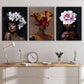 3pcs Fashion Portraits Floral Headpieces Black Wall Art Set Canvas Framed 40x60cm - High Quality Print 100% Australian Made Wall Canvas Ready to Hang