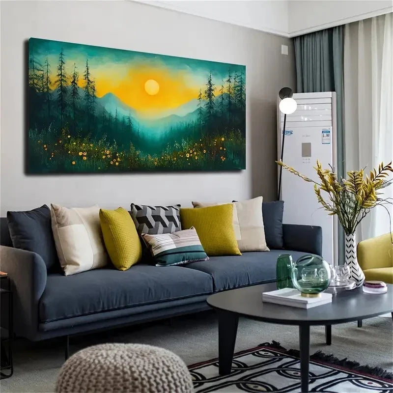 Warm Sunlight Serene Mountain Wall Art Canvas Office Home Room Framed 120x60cm