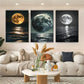 3pcs Golden &amp; Black &amp; White Moon Metal Print Ready to Hang Art