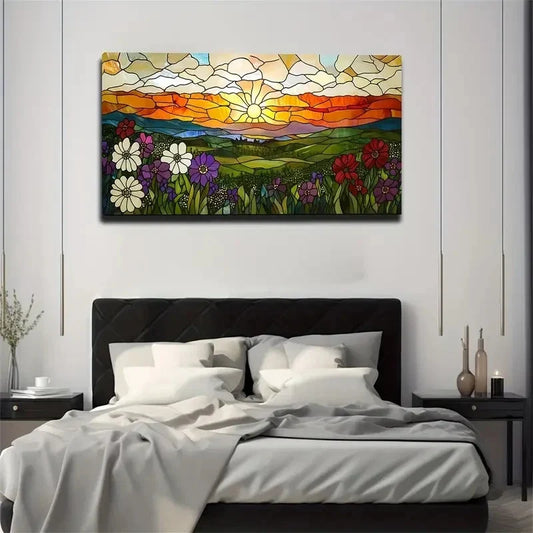 The Sun Shining And Green Field Wall Art Canvas Office Home Room Framed 120x60cm