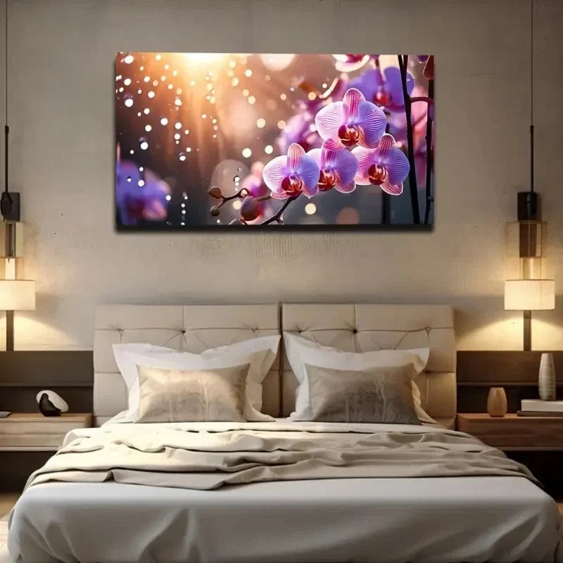 Sunlit Purple Orchid Wall Art Canvas Office Home Room Framed 120x60cm