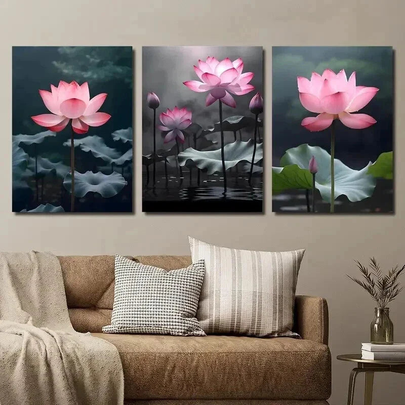 3pcs Pink Lotus Leaf Decoration Wall Art Set Canvas Framed 40x60cm - High Quality Print 100% Australian Made Wall Canvas Ready to Hang