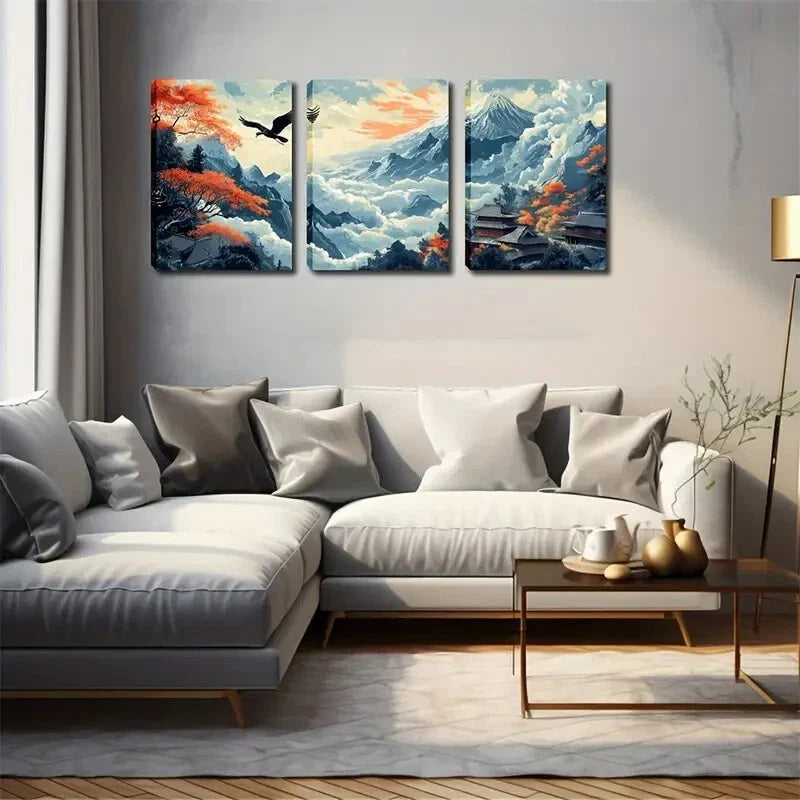 3pcs  Red Foliage Mountain Landscape Wall Art Set Canvas Framed 40x60cm - High Quality Print 100% Australian Made Wall Canvas Ready to Hang
