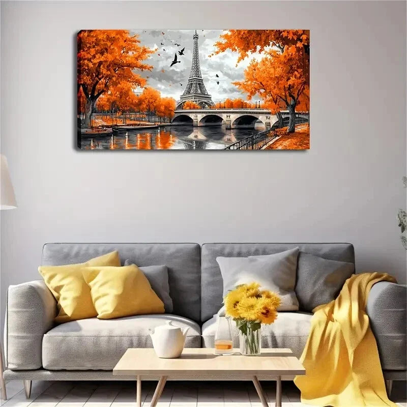 Autumn Eiffel Tower Wall Art Canvas Office Home Room Framed 120x60cm