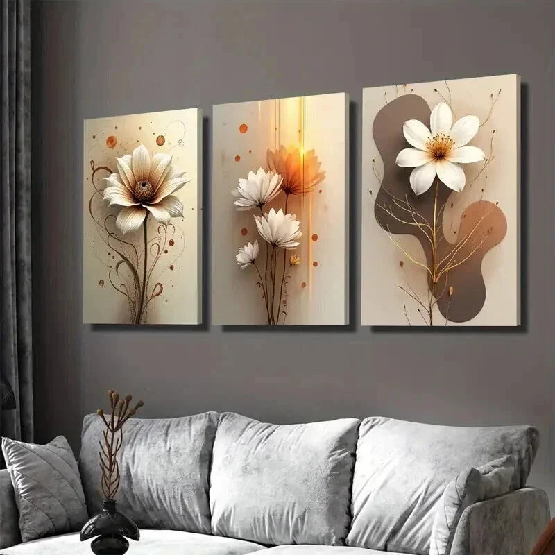 3pcs Vintage Floral Flower Painting white Wall Art Set Canvas Framed 40x60cm - High Quality Print 100% Australian Made Wall Canvas Ready to Hang