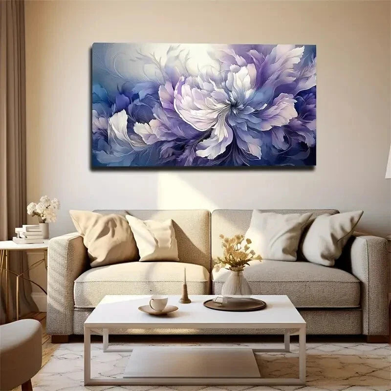 Unique Peacock Blue & White Wall Art Canvas Office Home Room Framed 120x60cm