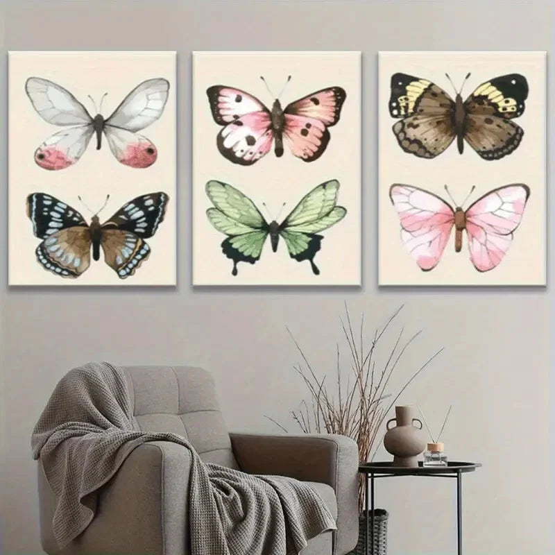 3pcs Abstract Butterfly Vintage Style Metal Print Ready to Hang Art