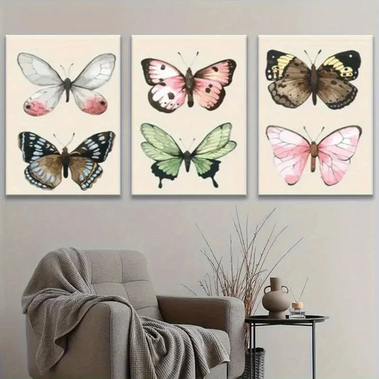 3pcs Abstract Butterfly Vintage Style Metal Print Ready to Hang Art