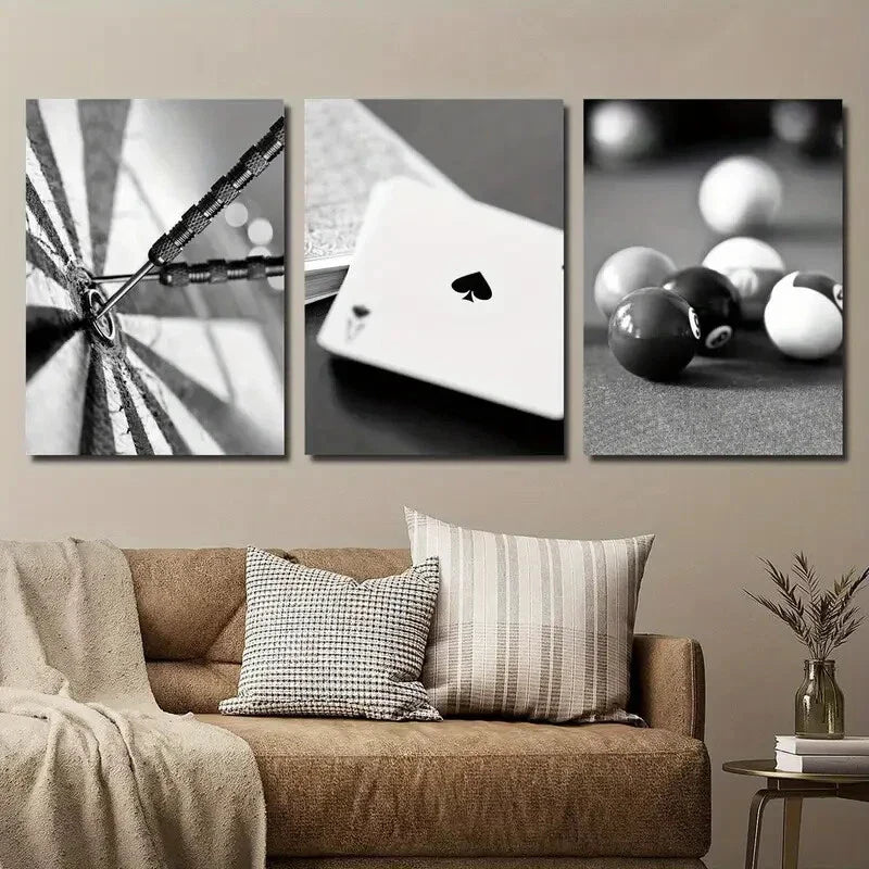 3pcs Dartboard with Bullseye Ace of Spades Wall Art Set Canvas Framed 40x60cm - High Quality Print 100% Australian Made Wall Canvas Ready to Hang
