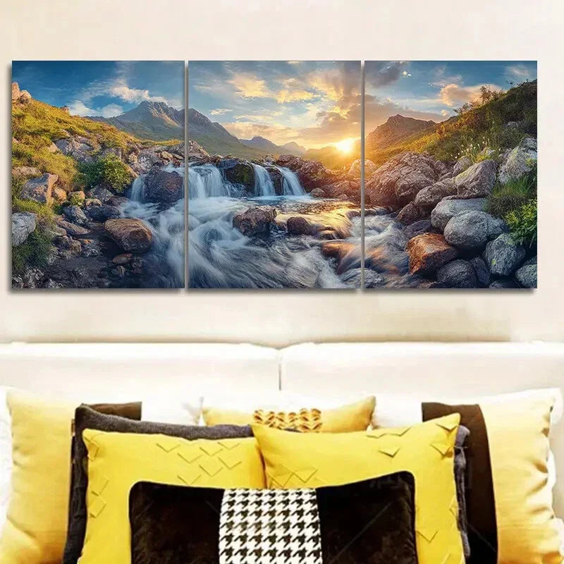 3pcs Scottish Highlands Sunset Landscape, Metal Print Ready to Hang Art