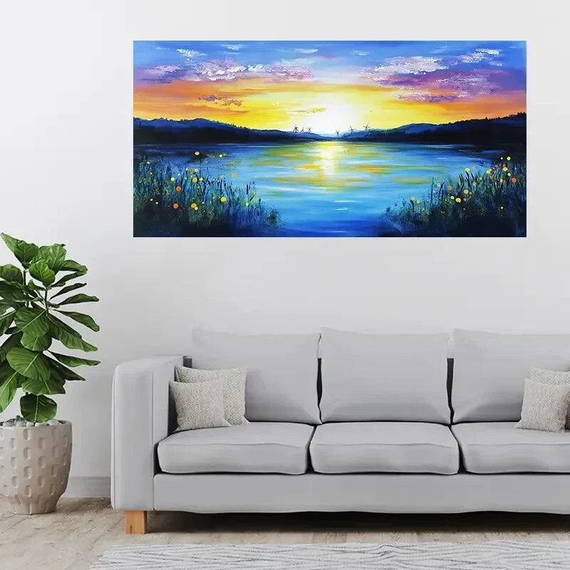 Mountain & Lake Sunset Nature Wall Art Canvas Office Home Room Framed 120x60cm