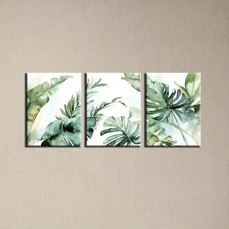 3pcs Abstract Elegant Green Plants Wall Art Set Canvas Framed 40x60cm - High Quality Print 100% Australian Made Wall Canvas Ready to Hang