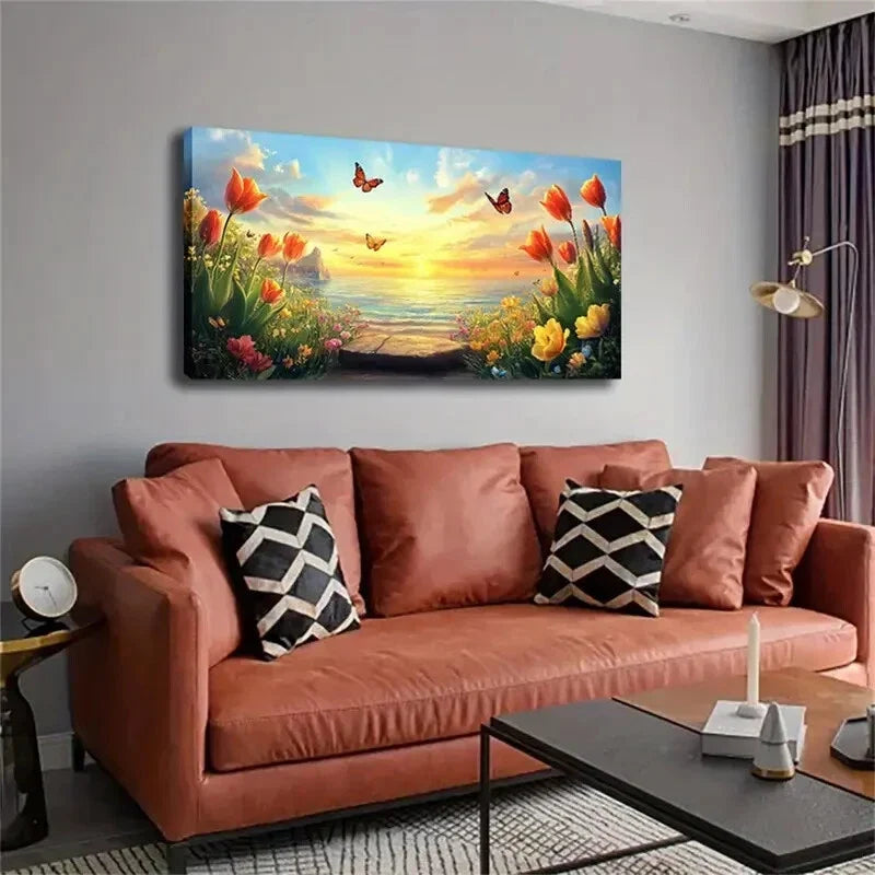 Bright Sunny Scene Golden Rays Wall Art Canvas Office Home Room Framed 120x60cm