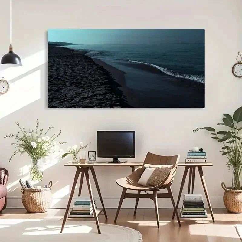 Sea Waves Beach Landscape Wall Art Canvas Office Home Room Framed 80x45cm
