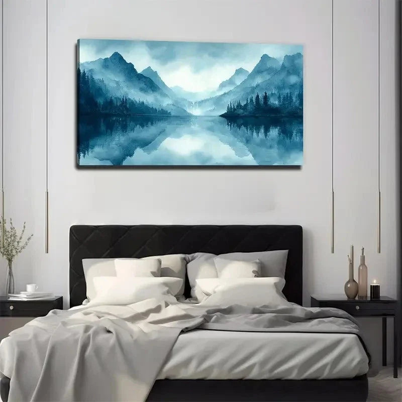 Serene Mountain And Water Wall Art Canvas Office Home Room Framed 80x45cm