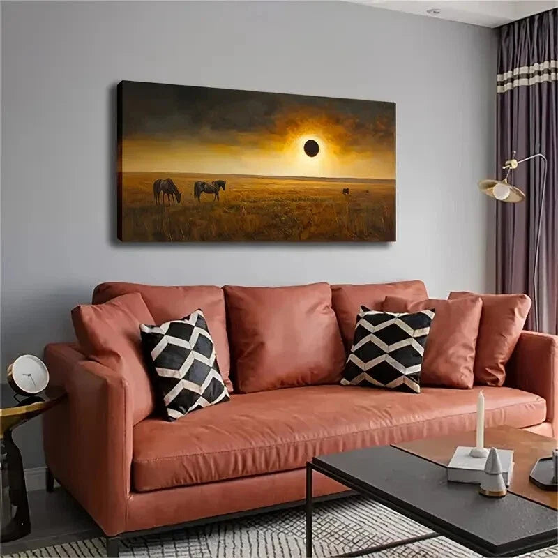Grassland Scene During a Solar Wall Art Canvas Office Home Room Framed 120x60cm