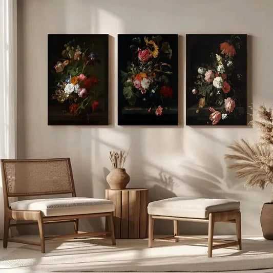 3pcs European Classical Flowers Bouquet Metal Print Ready to Hang Art