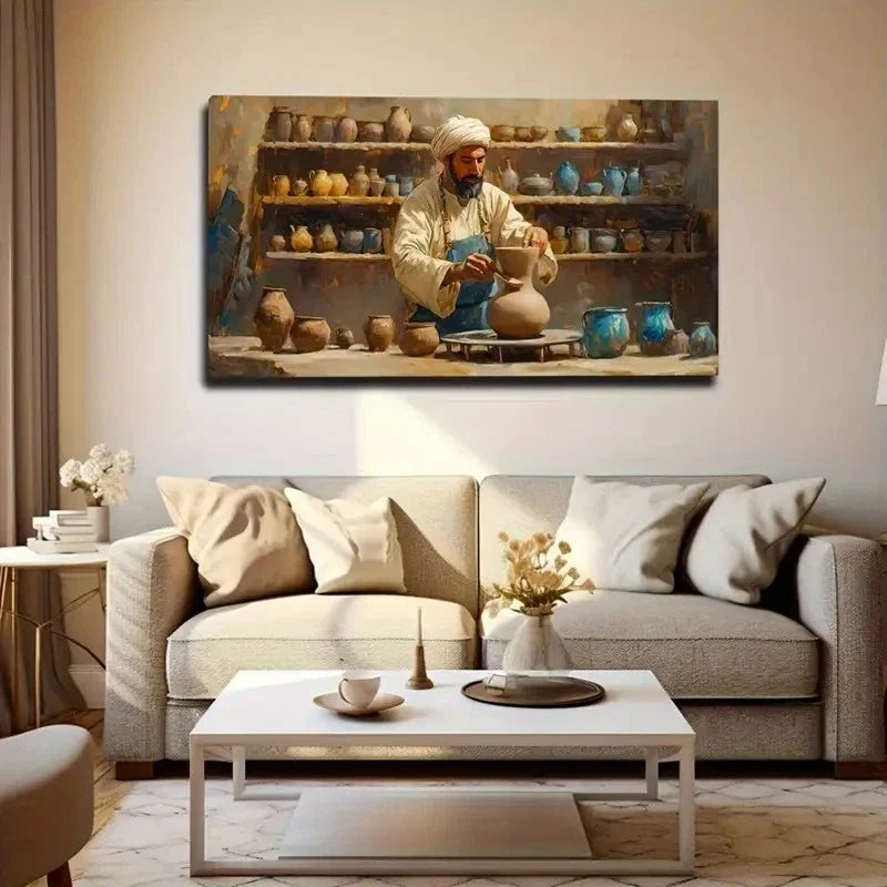 Serene Potter Workshop Scene Wall Art Canvas Office Home Room Framed 120x60cm