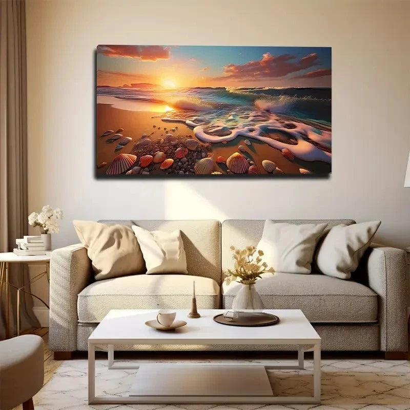 Beach Shells Nature Wall Art Canvas Office Home Room Framed 120x60cm