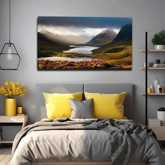 Serene Mountain Lake Wall Art Canvas Office Home Room Framed 120x60cm