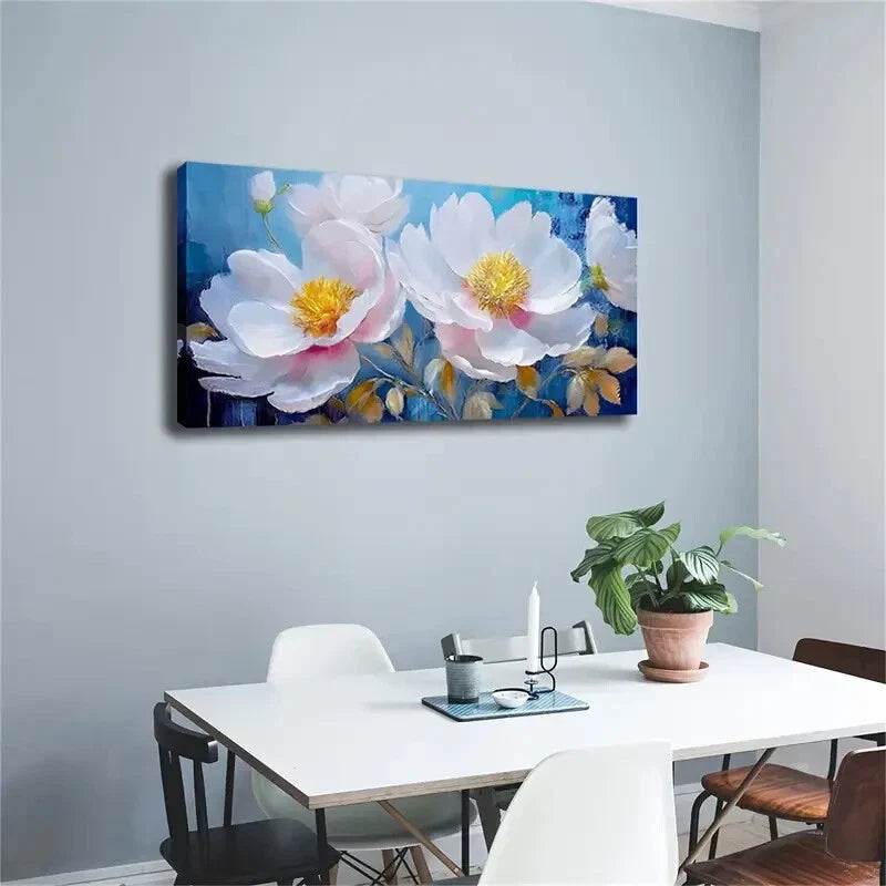Modern Yellow White Flowers Wall Art Canvas Office Home Room Framed 120x60cm