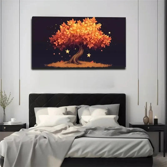 Vibrant Orange To Golden Leaf Wall Art Canvas Office Home Room Framed 120x60cm