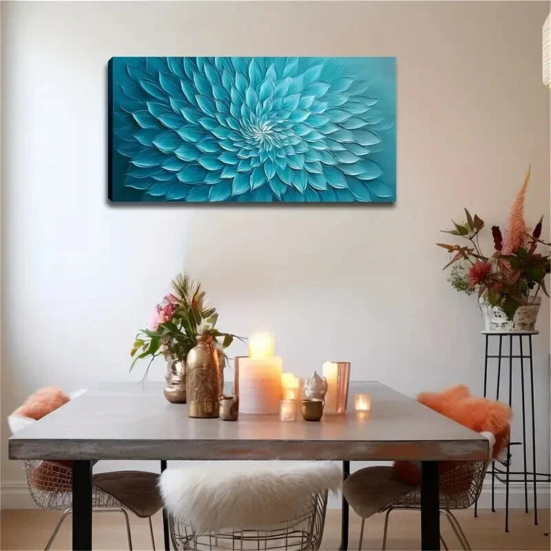 Blue Flower Constantly Blooming Wall Art Canvas Office Home Room Framed 80x45cm
