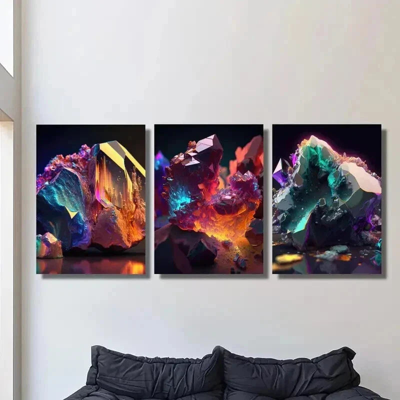 3pcs Gorgeous Crystal Stones Decoration Wall Art Set Canvas Framed 40x60cm - High Quality Print 100% Australian Made Wall Canvas Ready to Hang