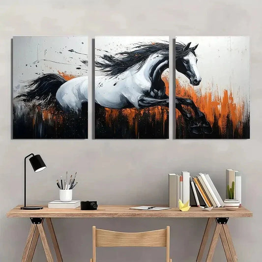 3pcs Modern Abstract Black White Horse Metal Print Ready to Hang Art