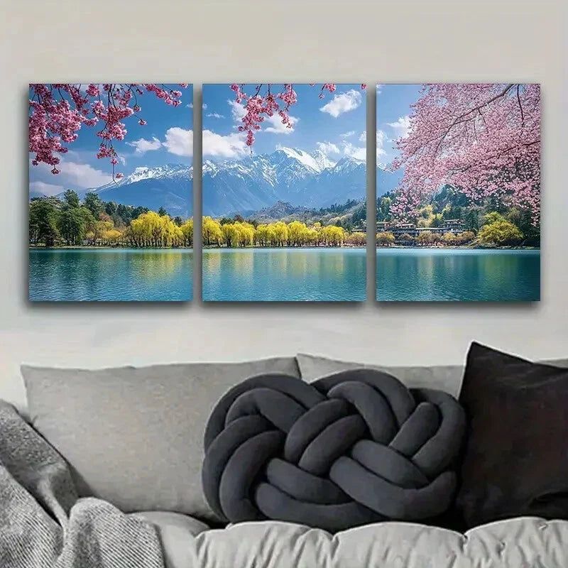 3pcs Lijiang, Yunnan Art Painting Metal Print Ready to Hang Art
