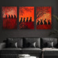 3pcs Abstract Small Animals Red Themed Luxurious Metal Print Ready to Hang Art