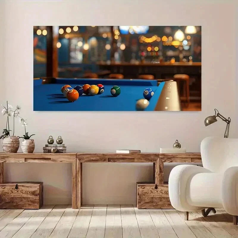 Vibrant Pool Table Scene Sporty Wall Art Canvas Office Home Room Framed 80x45cm