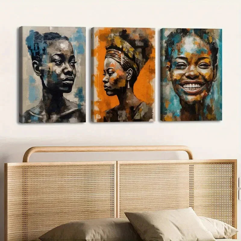 3pcs Fashion Portraits Vibrant & Abstract Black Wall Art Set Canvas Framed 40x60cm - High Quality Print 100% Australian Made Wall Canvas Ready to Hang