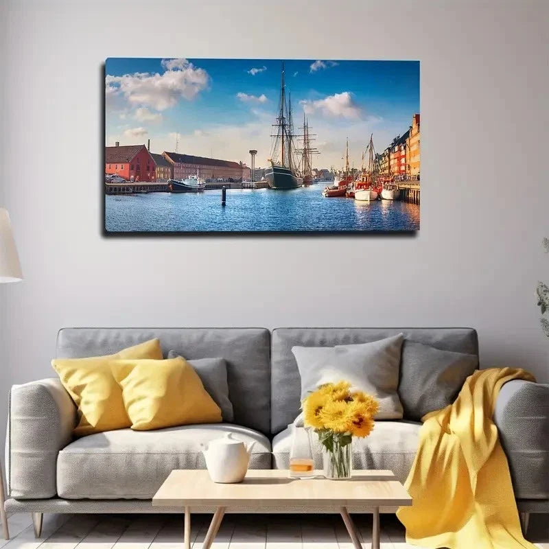 Port Of Call Wall Art Canvas Office Home Room Framed 80x45cm