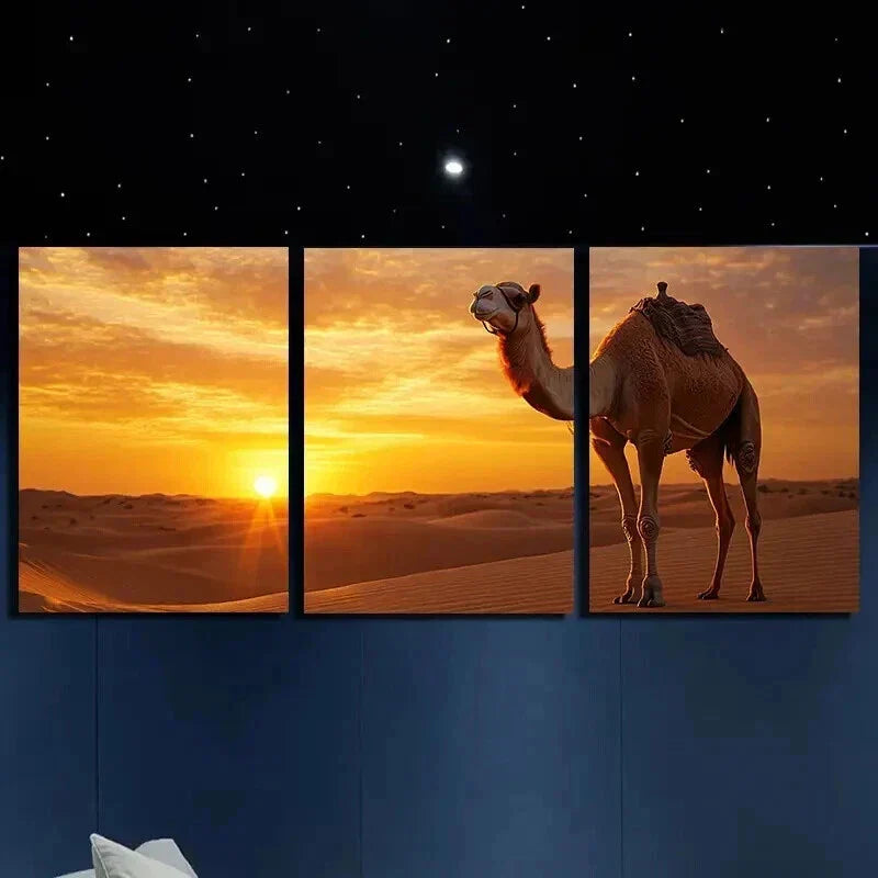 3pcs Camels in the Desert Decoration Wall Art Set Canvas Framed 40x60cm - High Quality Print 100% Australian Made Wall Canvas Ready to Hang