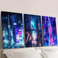 3pcs Vibrant Neon Futuristic Skylines Wall Art Set Canvas Framed 40x60cm - High Quality Print 100% Australian Made Wall Canvas Ready to Hang