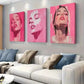 3pcs   Pink Female Portrait Triptych Wall Art Set Canvas Framed 40x60cm - High Quality Print 100% Australian Made Wall Canvas Ready to Hang
