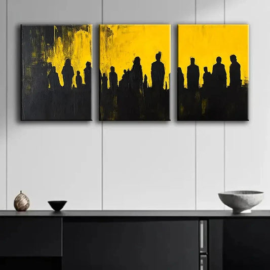 3pcs Black and Yellow Silhouettes Dark Wall Art Set Canvas Framed 40x60cm - High Quality Print 100% Australian Made Wall Canvas Ready to Hang