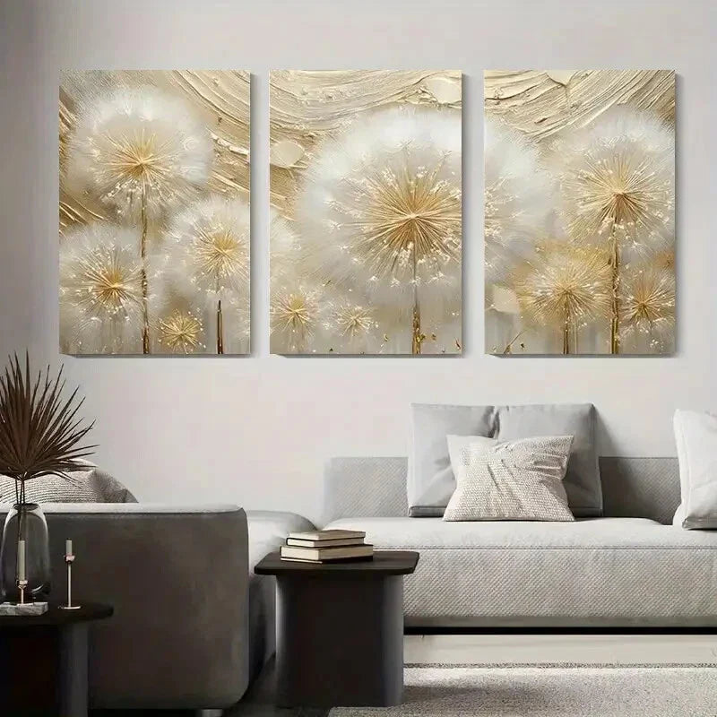 3pcs White and Golden Floral Elegant Metal Print Ready to Hang Art